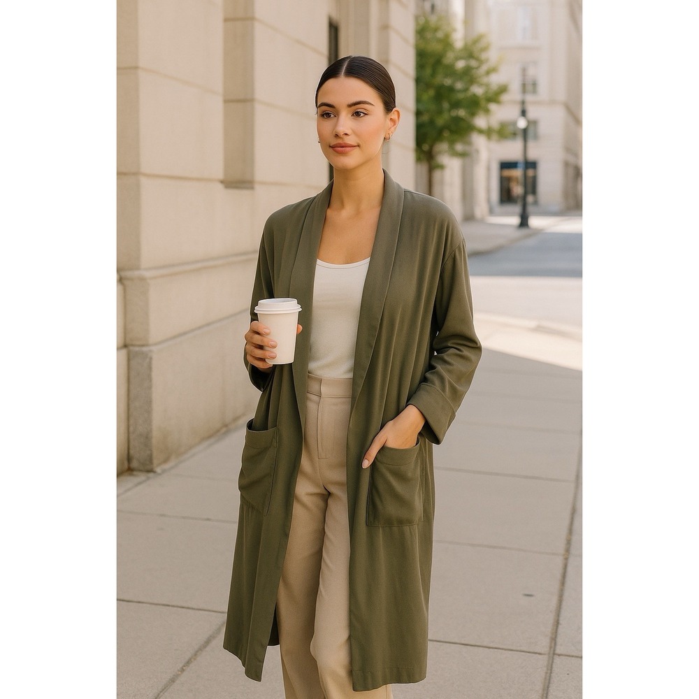 Chelsea28 Longline Cardigan‎ Womens XS Green Open Front Drape Light Minimalist